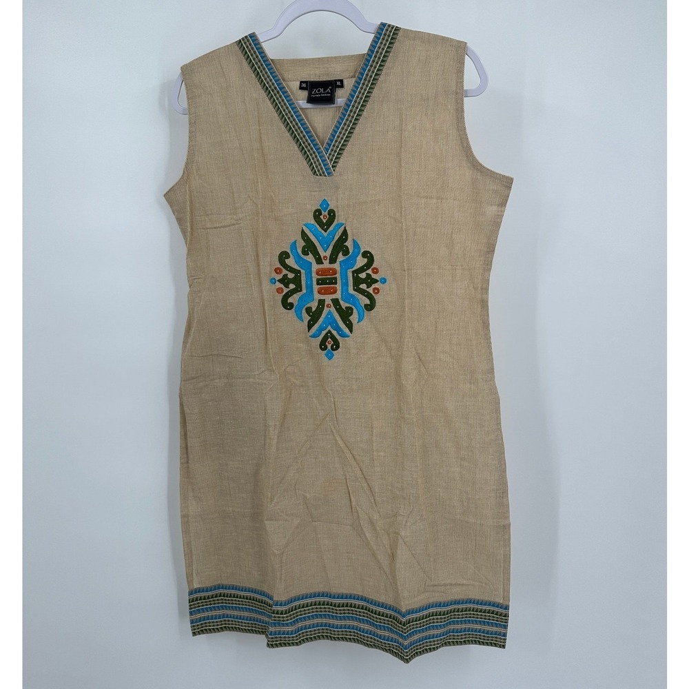 Zola Womens Boho Embroidered Tunic Top Size XL Artisan Geometric Medallion